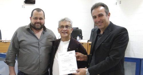 Secretário de Cultura, Tiago de Faria; Diretor Cultural da Abaçaí, Toninho Macedo e prefeito de Socorro, André Bozola